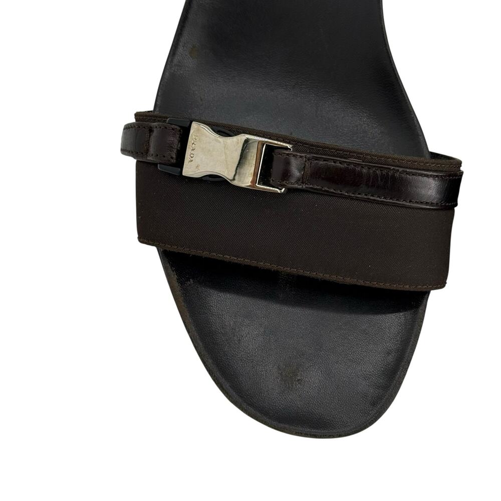 Prada Y2K Vintage Chocolate Brown Black Kitten Heel Mules Sz EU 38 - Picture 16 of 16